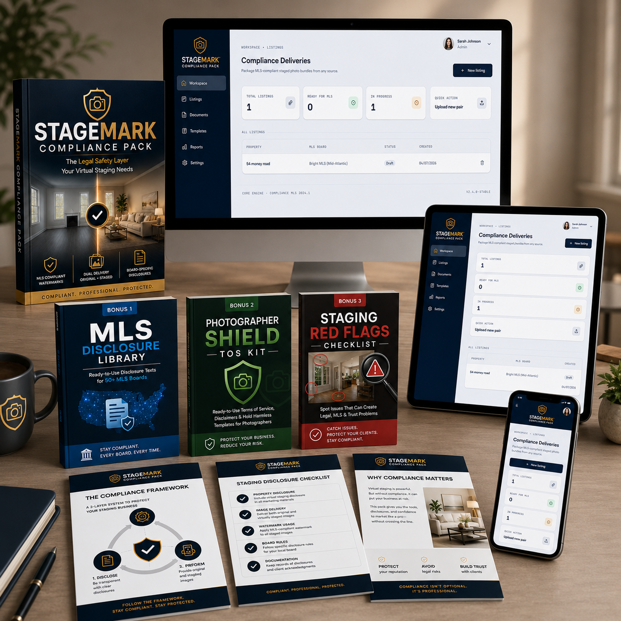 StageMark Compliance Pack — main product and 3 bonus covers